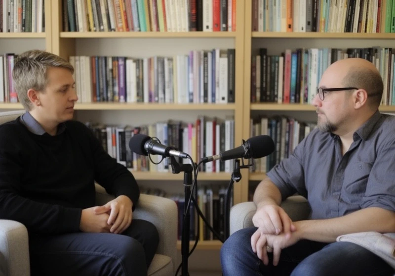 Podcast-Interview Aufnahme mit zwei Personen am Mikrofon