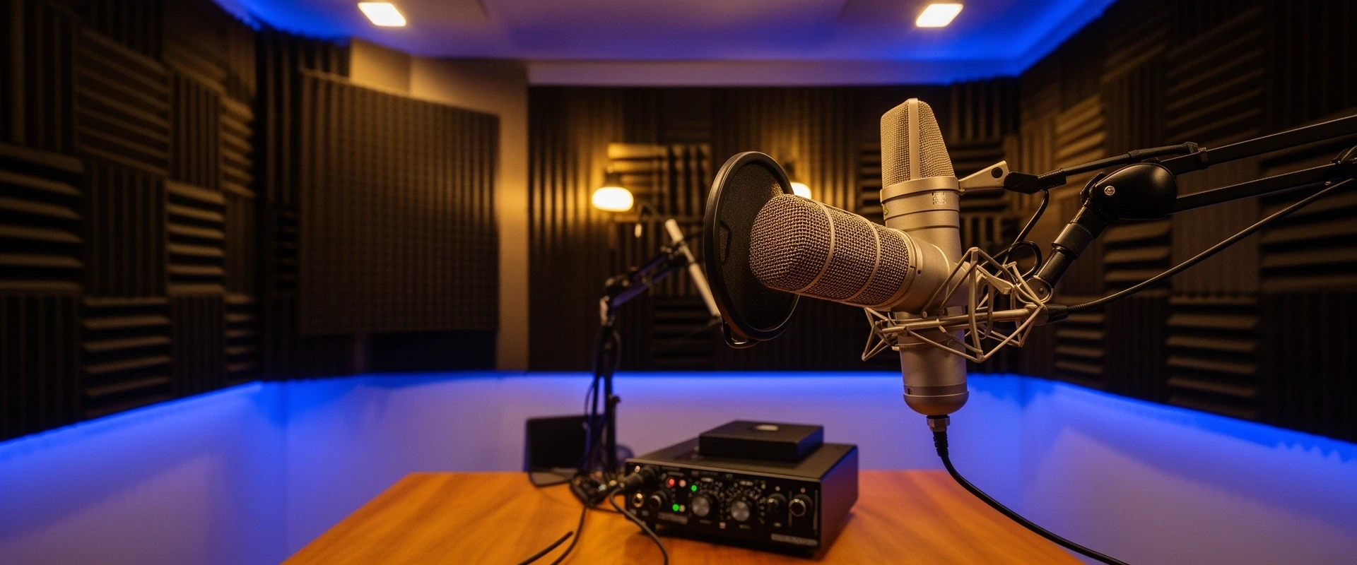 Professionelles Podcast-Studio in Köln mit Mikrofon und Mischpult