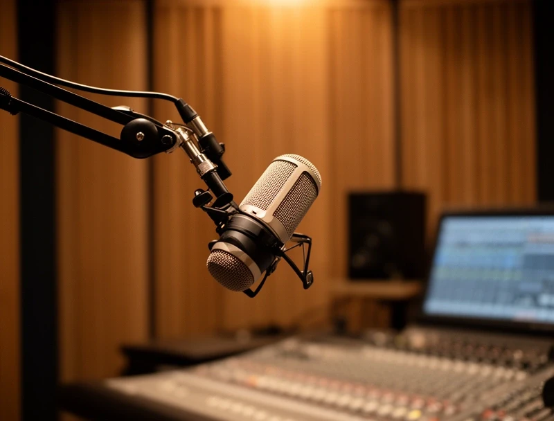 Tonstudio-Setup mit Kondensatormikrofon und Interface
